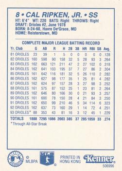 1994 Kenner Starting Lineup Cards #506996 Cal Ripken, Jr. Back