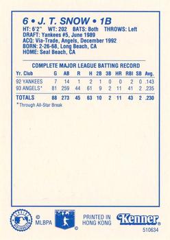 1994 Kenner Starting Lineup Cards #510634 J.T. Snow Back