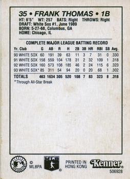 1994 Kenner Starting Lineup Cards #506928 Frank Thomas Back