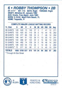 1994 Kenner Starting Lineup Cards #510727 Robby Thompson Back