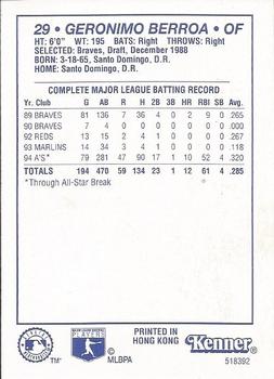 1995 Kenner Starting Lineup Cards #518392 Geronimo Berroa Back