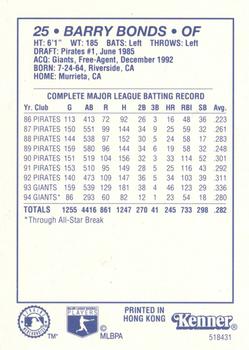 1995 Kenner Starting Lineup Cards #518431 Barry Bonds Back