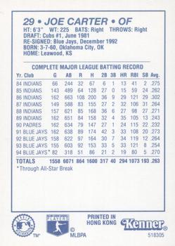 1995 Kenner Starting Lineup Cards #518305 Joe Carter Back