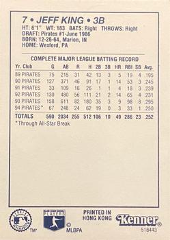 1995 Kenner Starting Lineup Cards #518443 Jeff King Back