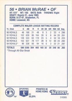 1995 Kenner Starting Lineup Cards #518365 Brian McRae Back