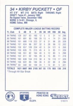 1995 Kenner Starting Lineup Cards #518374 Kirby Puckett Back