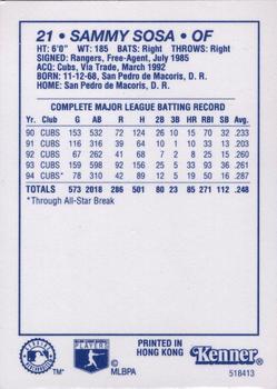 1995 Kenner Starting Lineup Cards #518413 Sammy Sosa Back