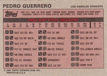 1984 Topps Milton Bradley #NNO Pedro Guerrero Back