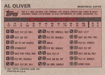 1984 Topps Milton Bradley #NNO Al Oliver Back