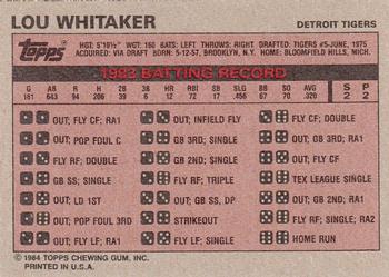 1984 Topps Milton Bradley #NNO Lou Whitaker Back