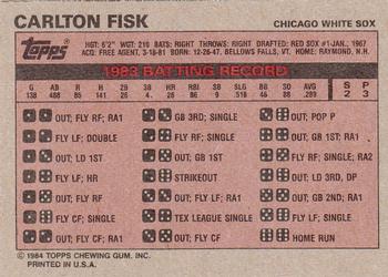 1984 Topps Milton Bradley #NNO Carlton Fisk Back