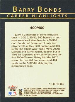 2002 Fleer - Barry Bonds Career Highlights #5 BB Barry Bonds Back