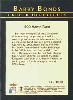 2002 Fleer - Barry Bonds Career Highlights #7 BB Barry Bonds Back