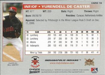 2006 Choice Indianapolis Indians #10 Yurendell De Caster Back