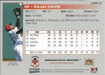 2006 Choice Indianapolis Indians #12 Rajai Davis Back