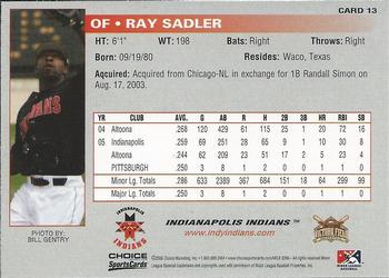 2006 Choice Indianapolis Indians #13 Ray Sadler Back