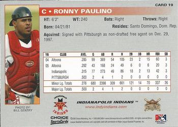2006 Choice Indianapolis Indians #19 Ronny Paulino Back