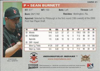 2006 Choice Indianapolis Indians #21 Sean Burnett Back