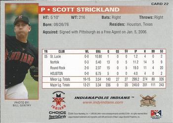 2006 Choice Indianapolis Indians #22 Scott Strickland Back