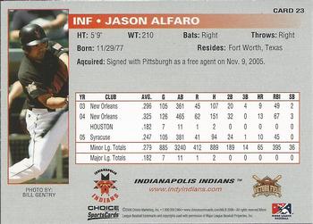 2006 Choice Indianapolis Indians #23 Jason Alfaro Back
