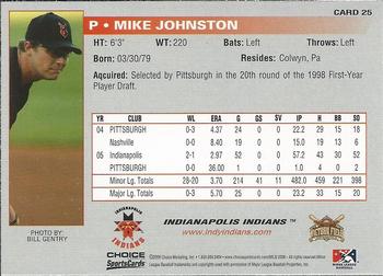 2006 Choice Indianapolis Indians #25 Mike Johnston Back