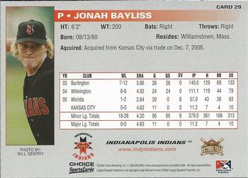 2006 Choice Indianapolis Indians #29 Jonah Bayliss Back