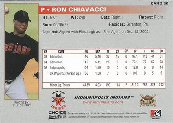 2006 Choice Indianapolis Indians #30 Ron Chiavacci Back