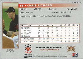 2006 Choice Indianapolis Indians #32 Chris Richard Back
