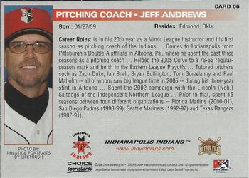 2006 Choice Indianapolis Indians #6 Jeff Andrews Back