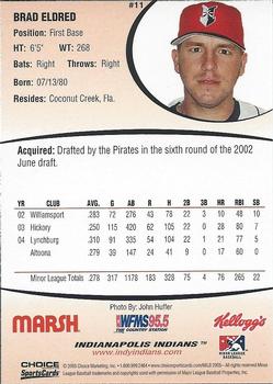 2005 Choice Indianapolis Indians #11 Brad Eldred Back