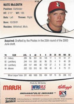 2005 Choice Indianapolis Indians #18 Nate McLouth Back