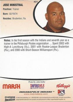 2005 Choice Indianapolis Indians #21 Jose Ministral Back