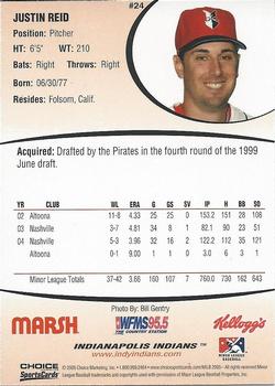 2005 Choice Indianapolis Indians #24 Justin Reid Back