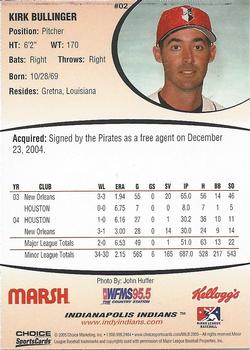 2005 Choice Indianapolis Indians #02 Kirk Bullinger Back