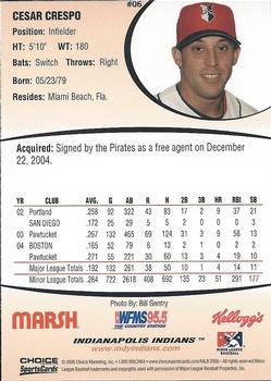 2005 Choice Indianapolis Indians #06 Cesar Crespo Back