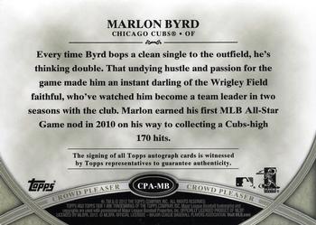 2012 Topps Tier One - Crowd Pleaser Autographs #CPA-MB Marlon Byrd Back