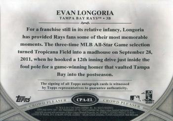 2012 Topps Tier One - Crowd Pleaser Autographs Silver Ink #CPA-EL Evan Longoria Back