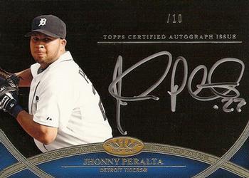 2012 Topps Tier One - Crowd Pleaser Autographs Silver Ink #CPA-JPE Jhonny Peralta Front