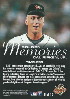 1996 Fleer - Golden Memories #8 Cal Ripken, Jr. Back