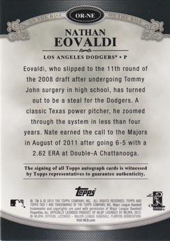2012 Topps Tier One - On The Rise Autographs #OR-NE Nathan Eovaldi Back