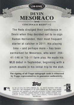 2012 Topps Tier One - On The Rise Autographs #OR-DME Devin Mesoraco Back
