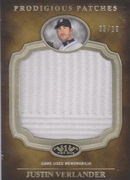 2012 Topps Tier One - Prodigious Patches #PP-JV Justin Verlander Front