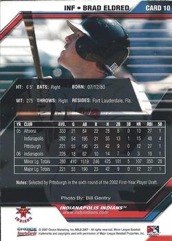 2007 Choice Indianapolis Indians #10 Brad Eldred Back