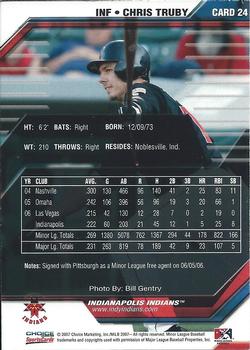 2007 Choice Indianapolis Indians #24 Chris Truby Back
