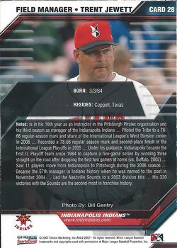 2007 Choice Indianapolis Indians #28 Trent Jewett Back