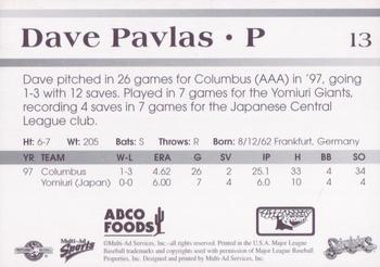 1998 Multi-Ad Tucson Sidewinders #13 Dave Pavlas Back