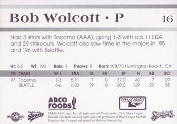 1998 Multi-Ad Tucson Sidewinders #16 Bob Wolcott Back