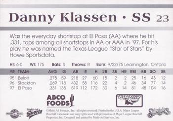 1998 Multi-Ad Tucson Sidewinders #23 Danny Klassen Back