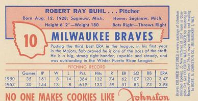 1954 Johnston Cookies Milwaukee Braves #NNO Robert Buhl Back