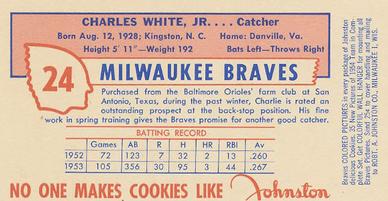 1954 Johnston Cookies Milwaukee Braves #NNO Charlie White Back